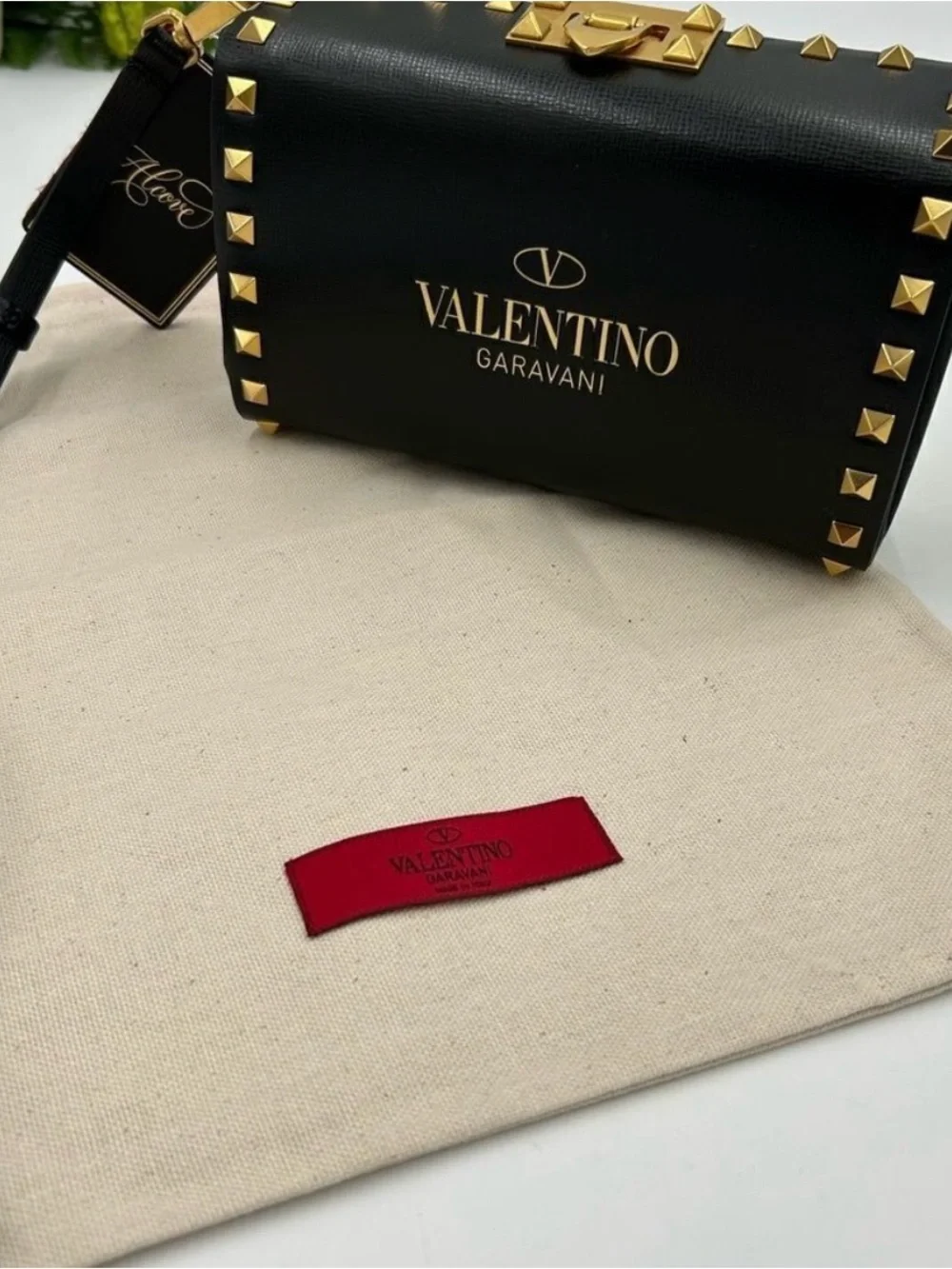 Women’s Valentino Garavani rock, stud, leather shoulder bag made in Italy